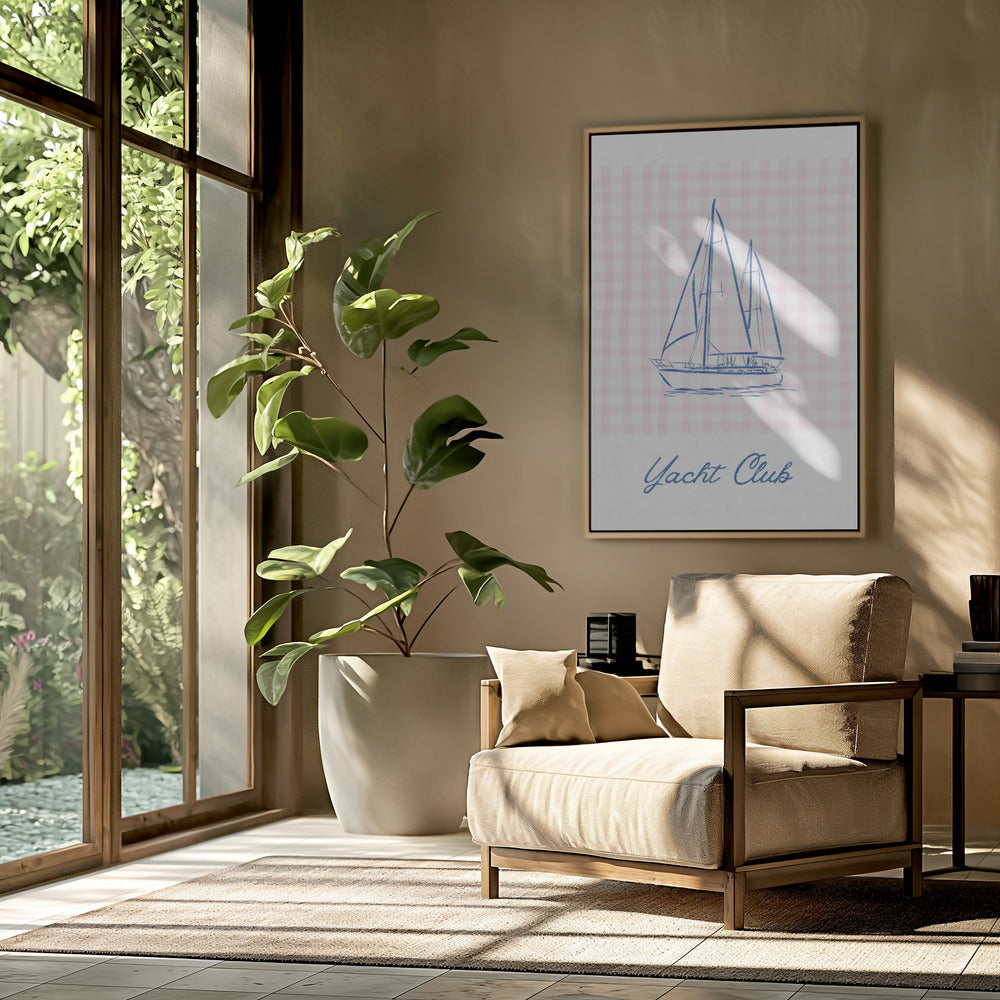 Minimalist Blue Line Drawing of a Yacht | Poster