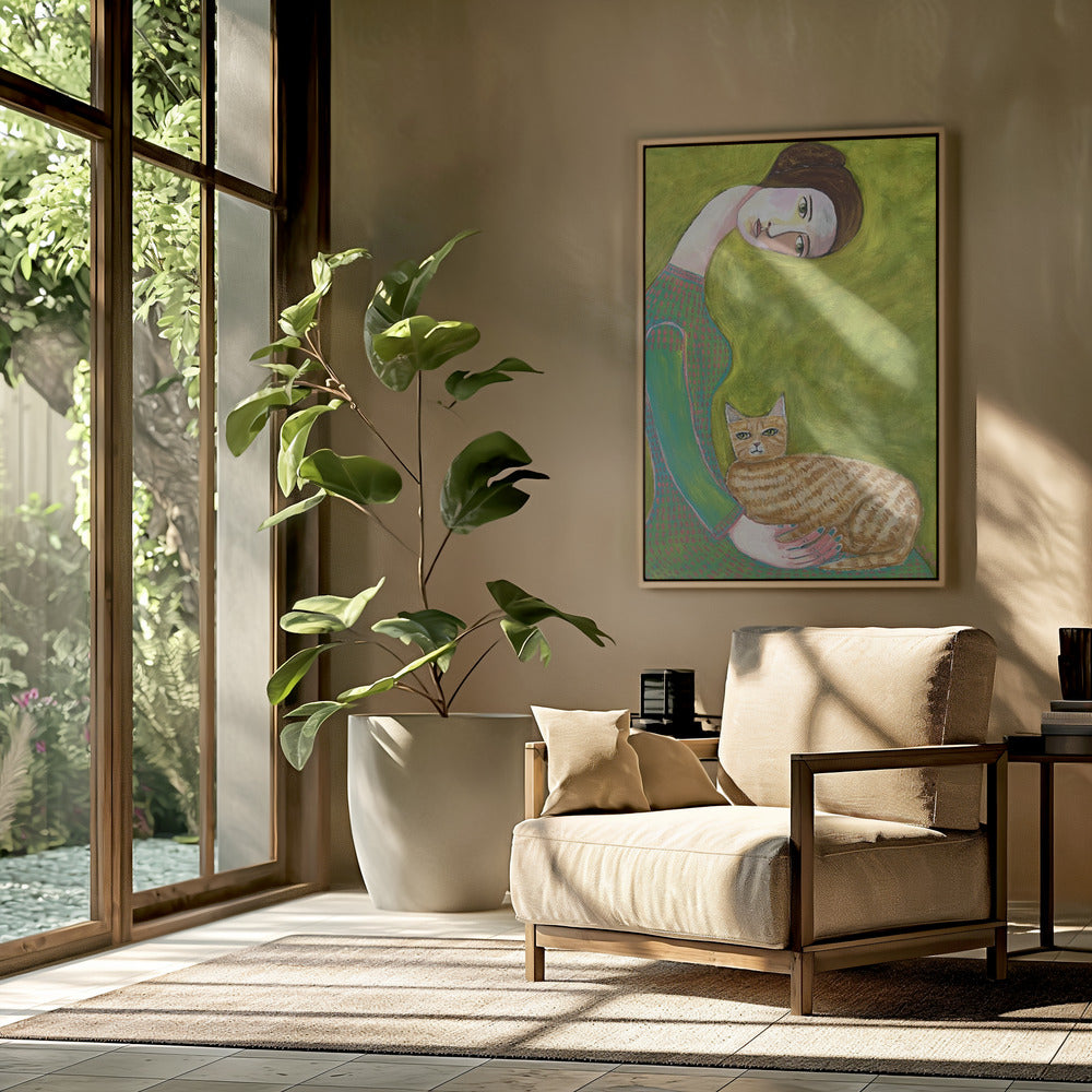 Bent Neck Lady mit ihrer geliebten roten Katze. | Poster