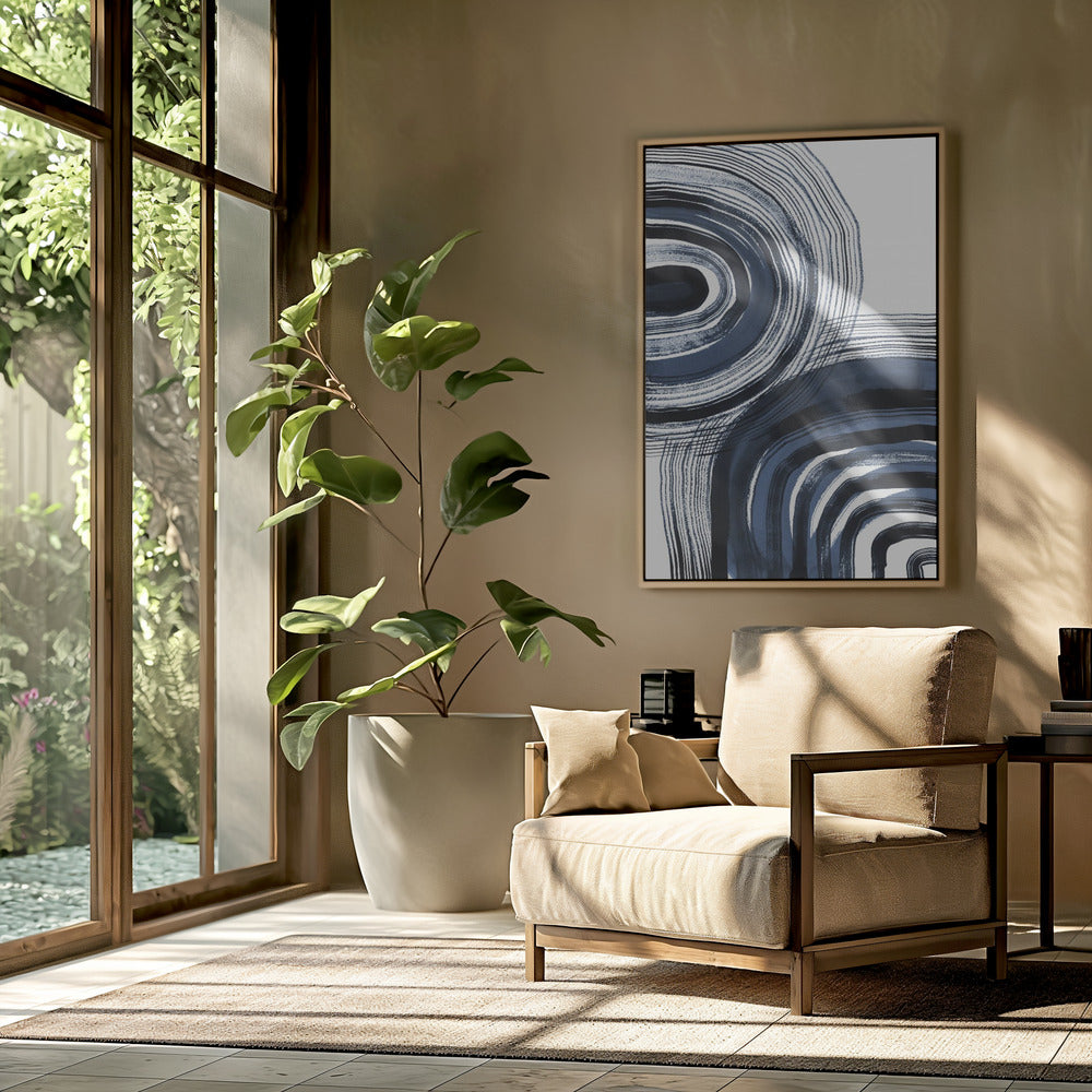Concentric Blue and Black Brushstrokes | Poster