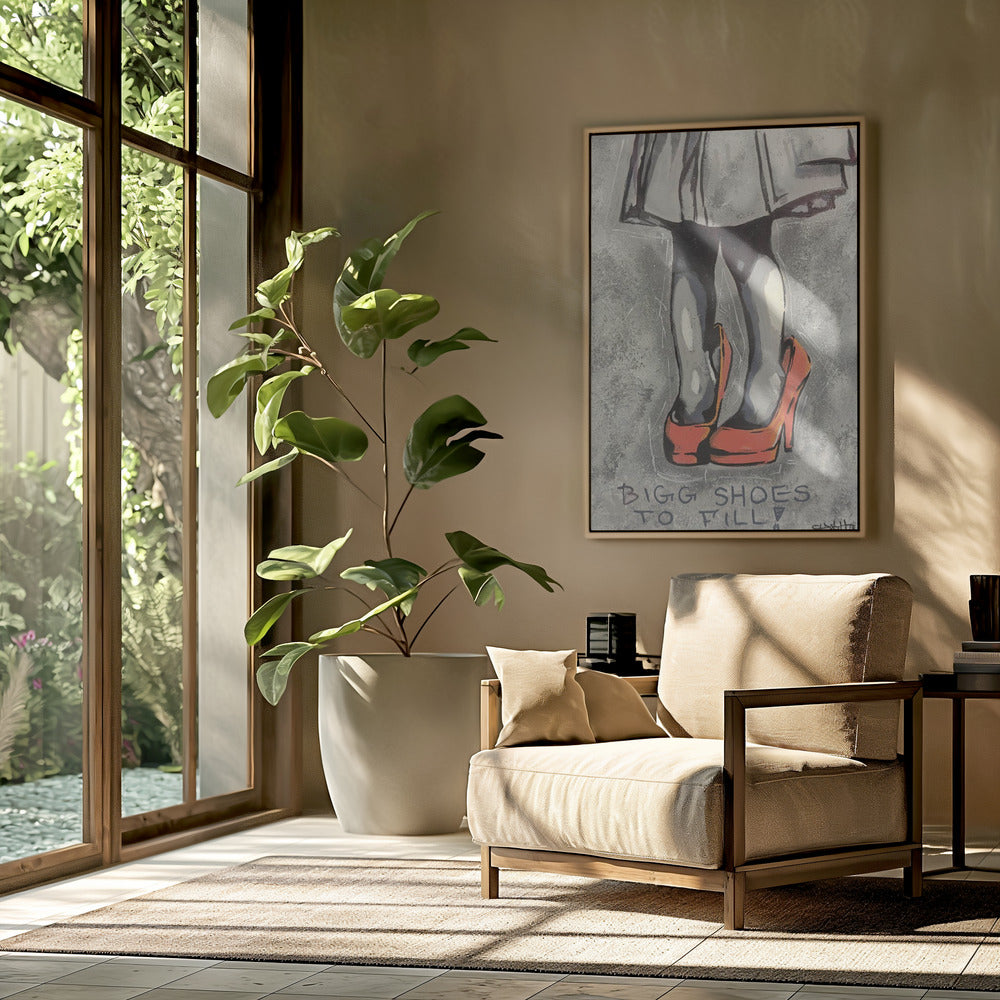 Child Wearing Oversized Red High Heels | Poster