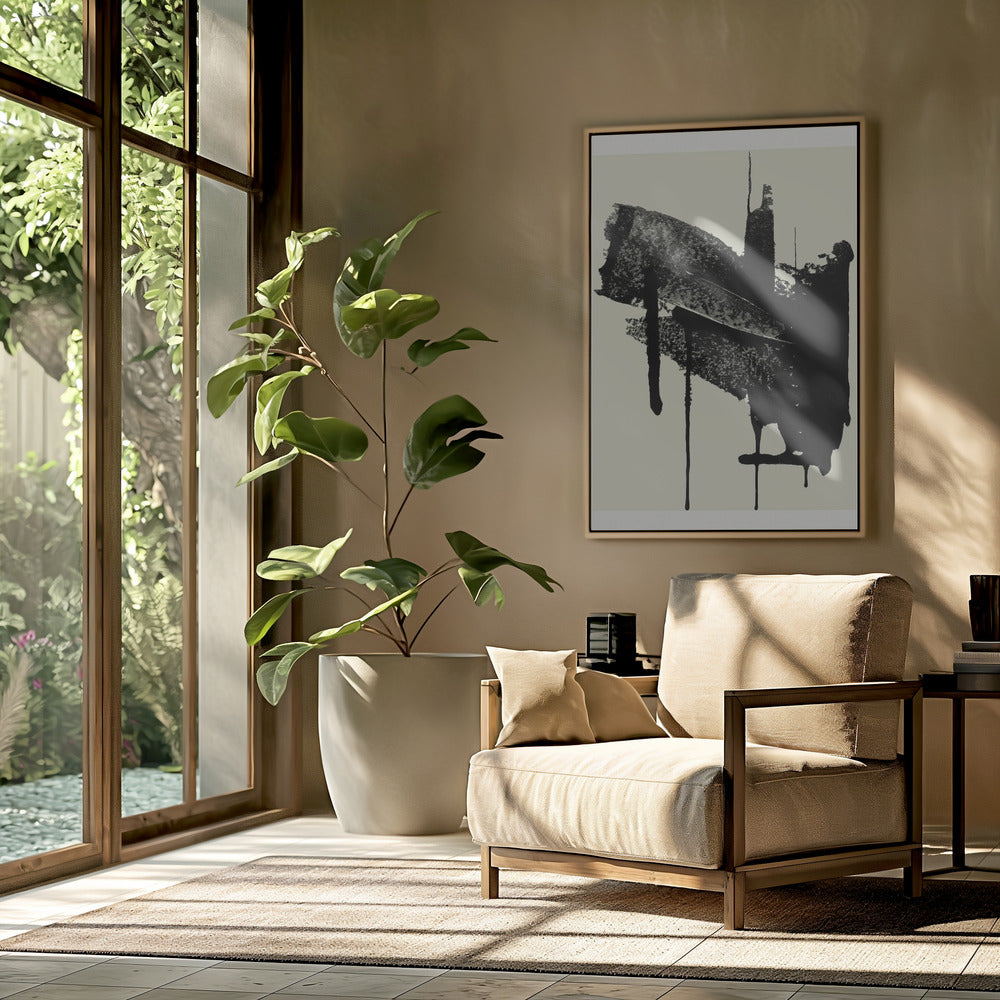 Abstrakte Pinselstriche in Schwarz und Creme | Poster