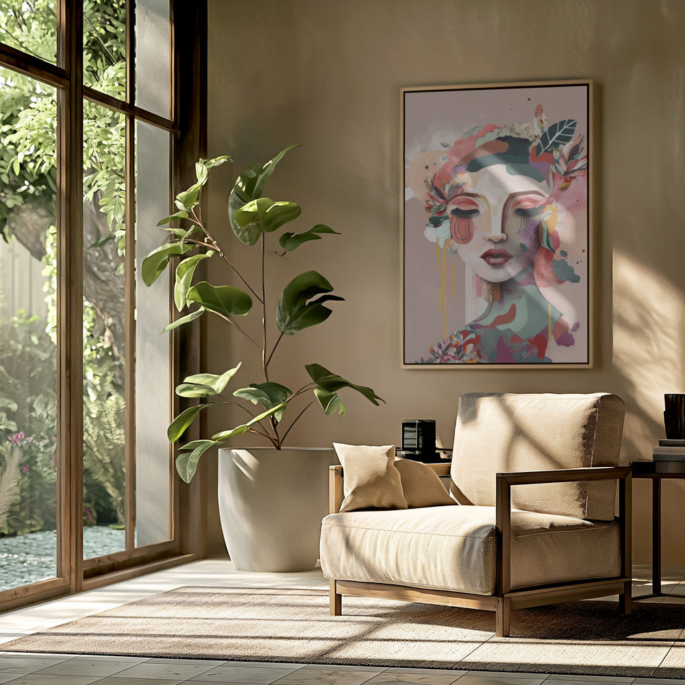 Frauengesichtsporträt mit floralen Elementen | Poster