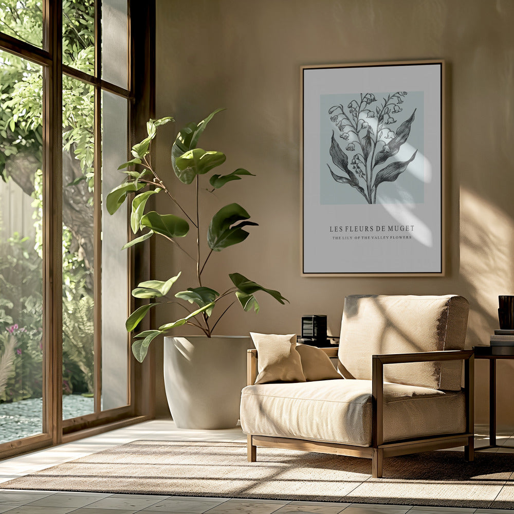 Maiglöckchenblüten in einer monochromen Illustration | Poster