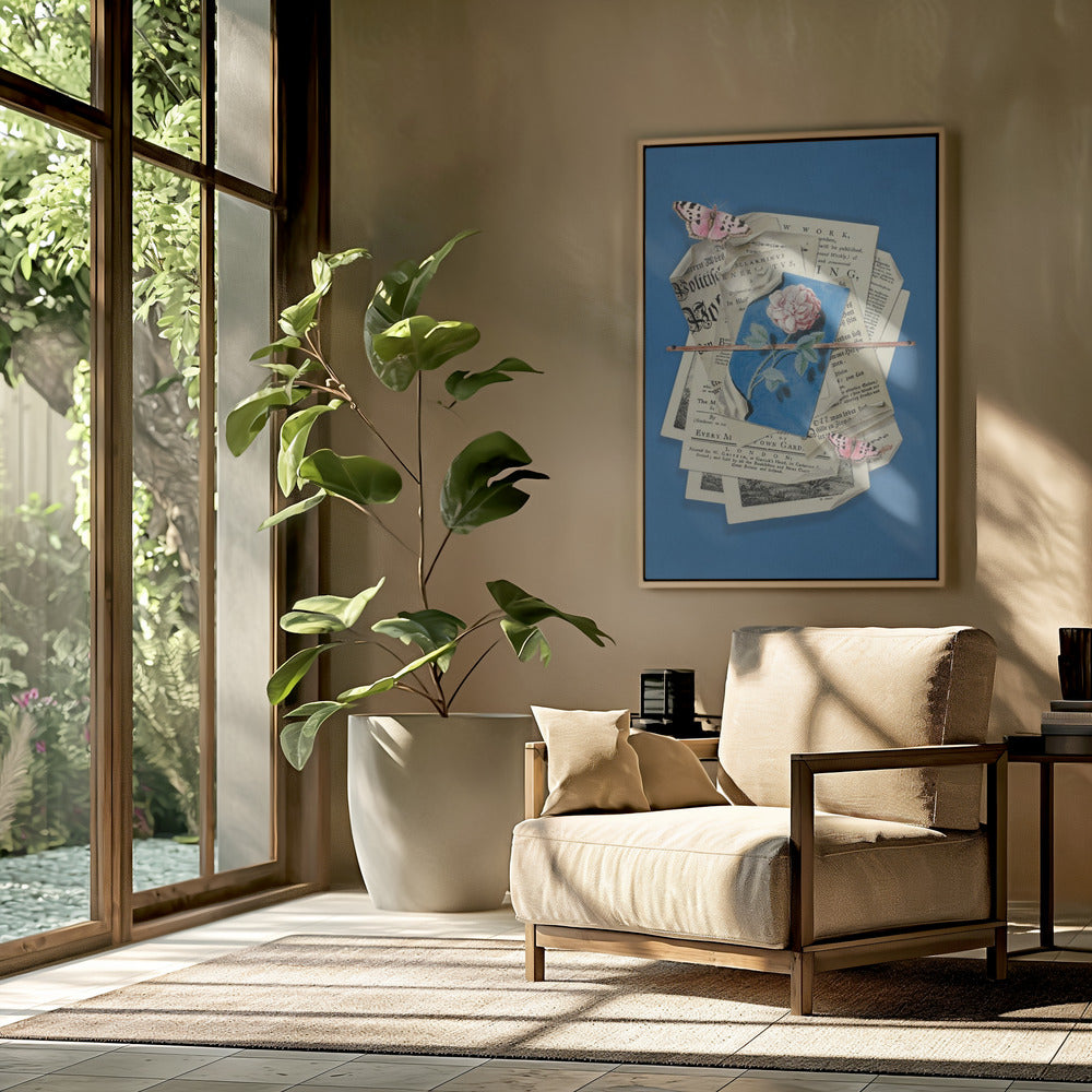 Pink Rose Surrounded By Vintage Paper | Poster