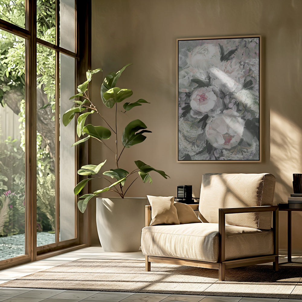 Blumenkomposition mit weißen und rosa Blumen | Poster