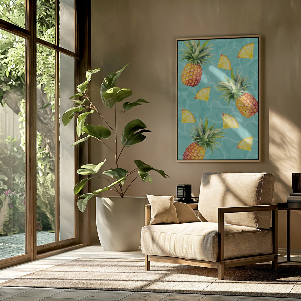 Exotic Pineapple & Slices Aesthetic Pattern - Tropical Summer watercolor | Poster