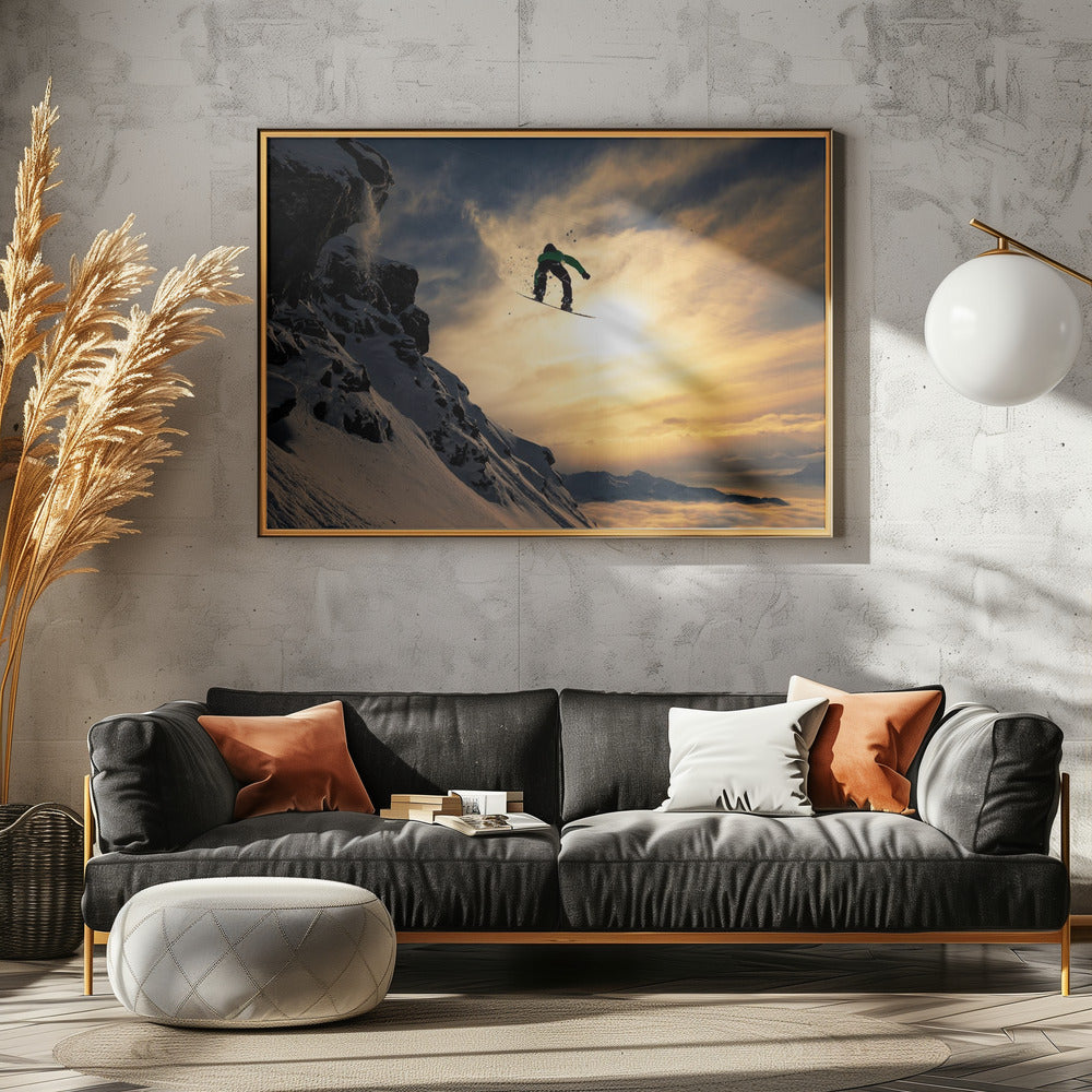 Snowboarden bei Sonnenuntergang | Leinwand
