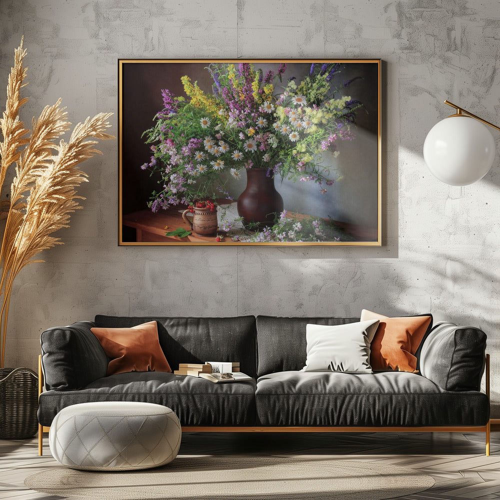 Stillleben mit Wildblumen und Beeren | Leinwand