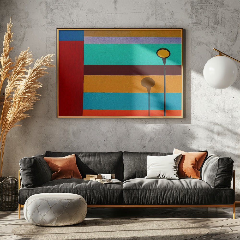 Lampe und gestreifte Wand | Leinwand