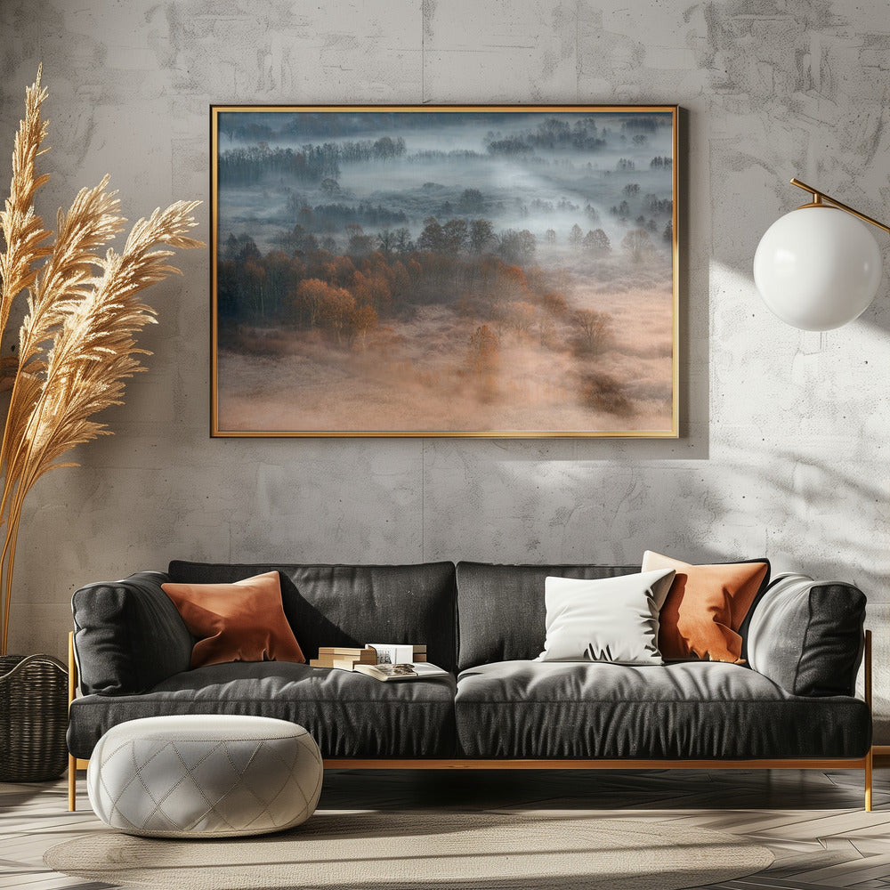 Herbstliche neblige Morgendämmerung | Poster