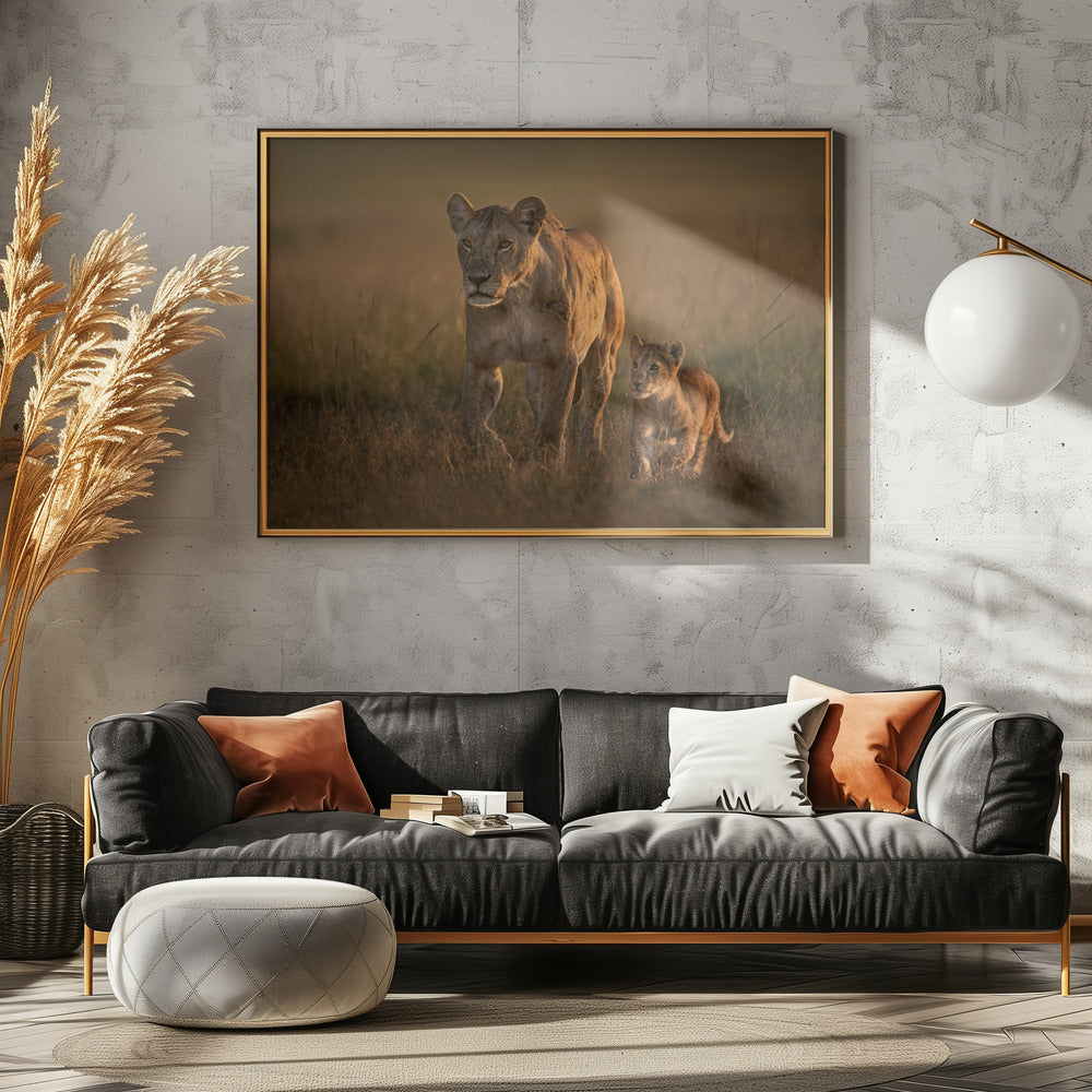 Mom lioness with cub | Poster