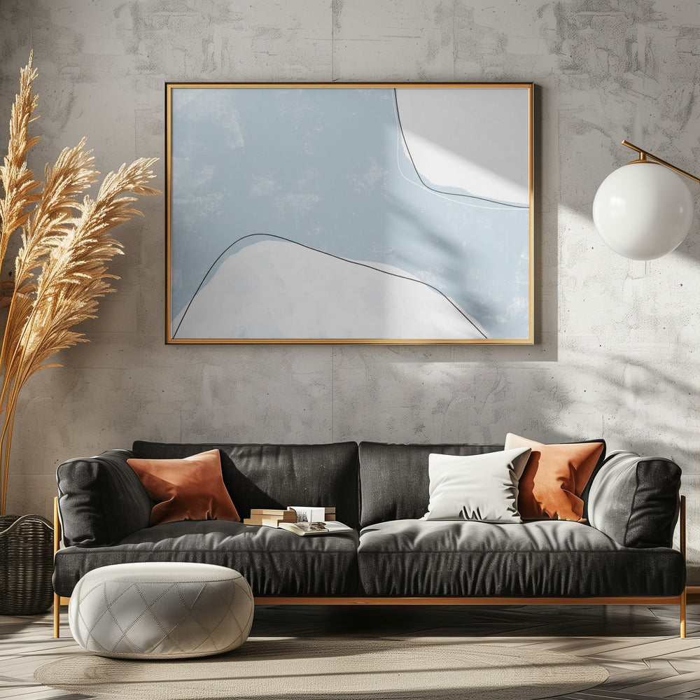 Blau- und Weißtöne mit fließenden Linien | Leinwand