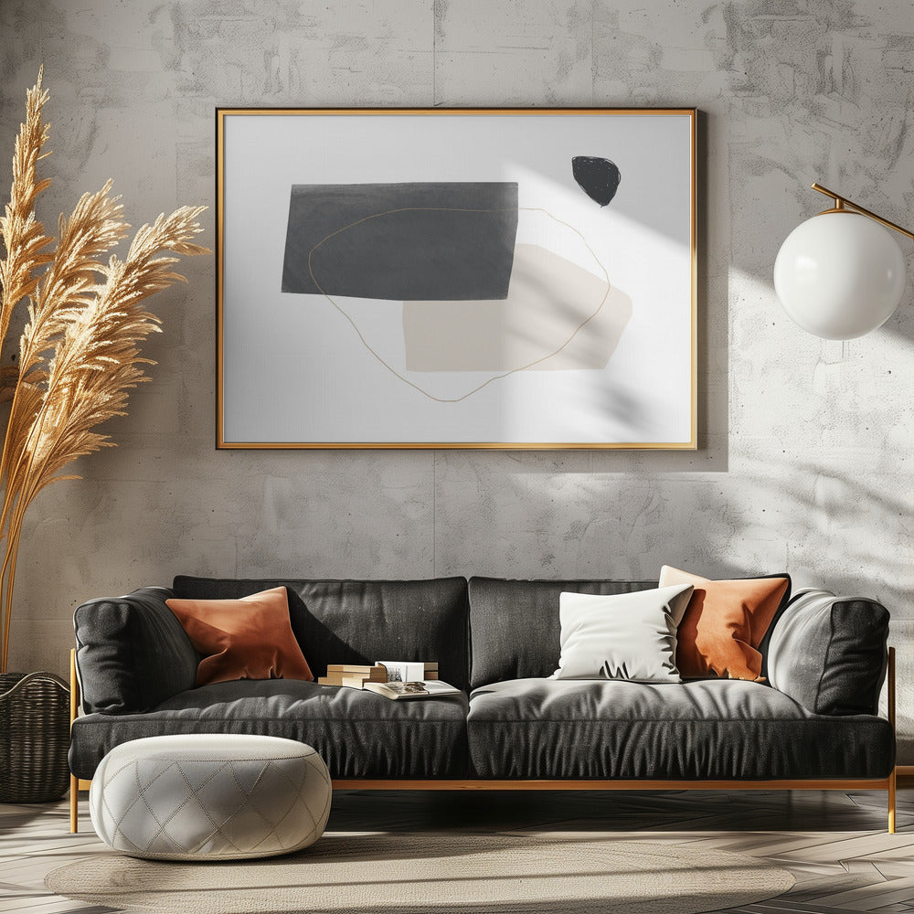 Geometrische Formen in Schwarz, Grau und Beige | Leinwand