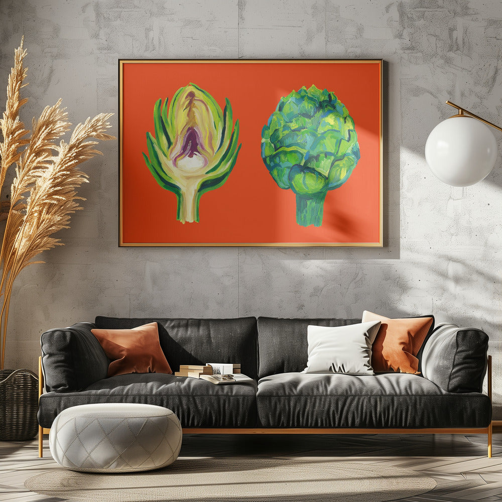 Artichokes On Orange | Poster