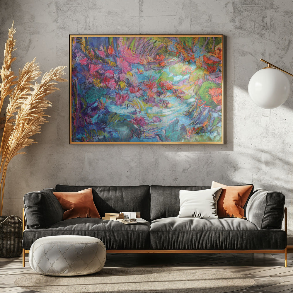 Lebendiger Gartenfluss | Leinwand