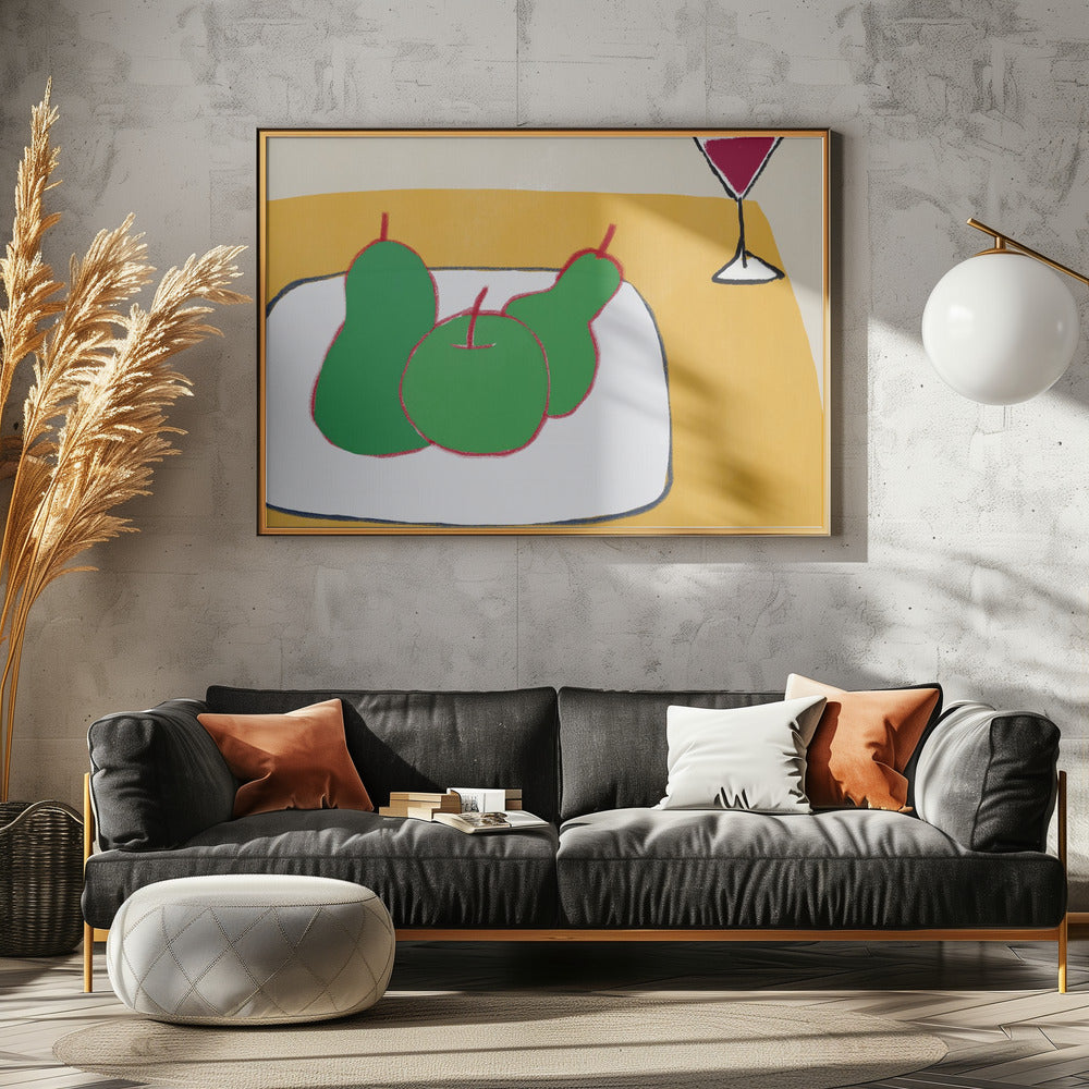 Grüne Birnen auf dem Tisch | Leinwand