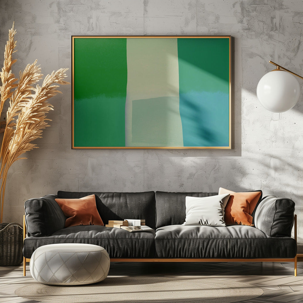 Minimalistische Komposition mit leuchtenden Grün- und Blautönen | Poster