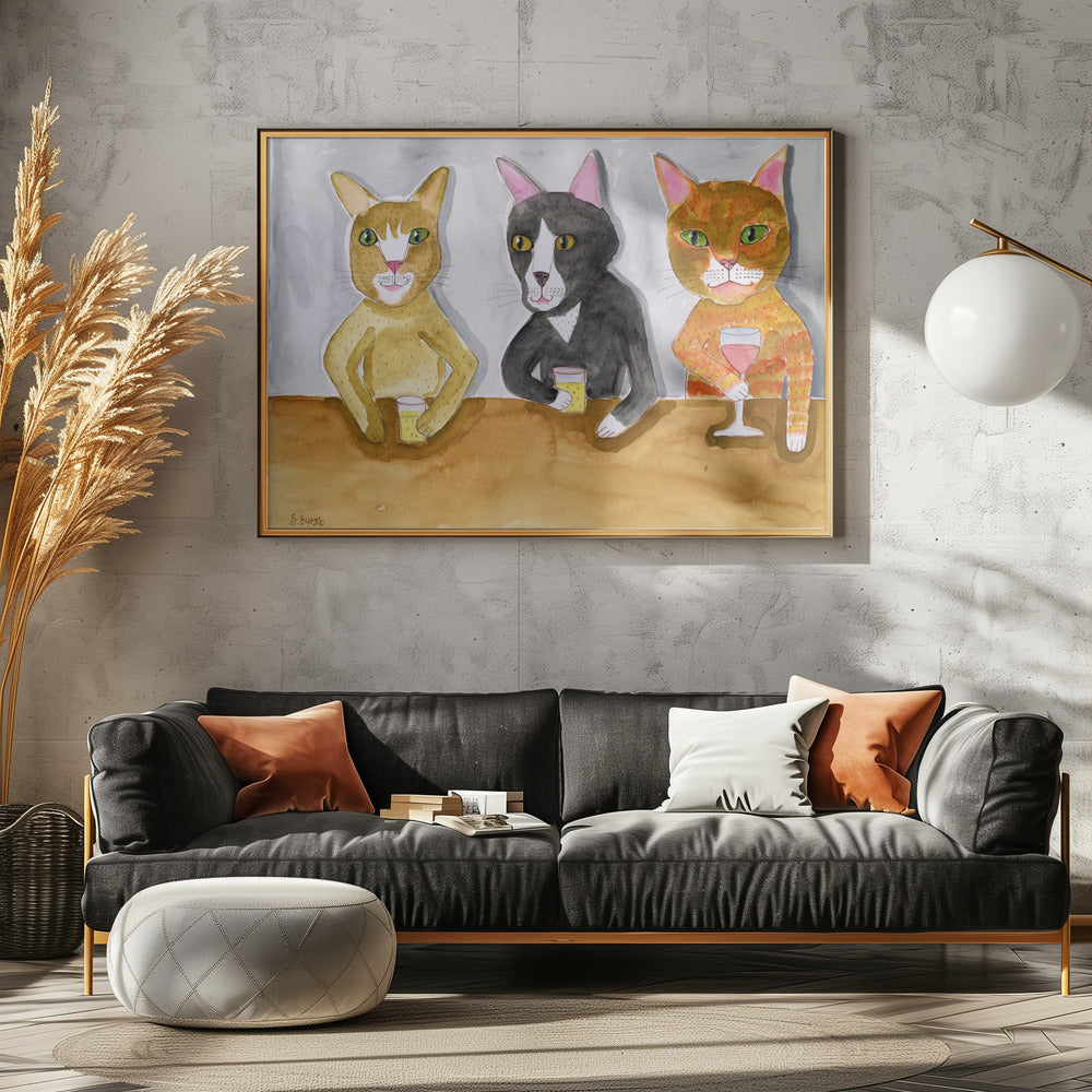 Drei Katzen an der Bar | Leinwand