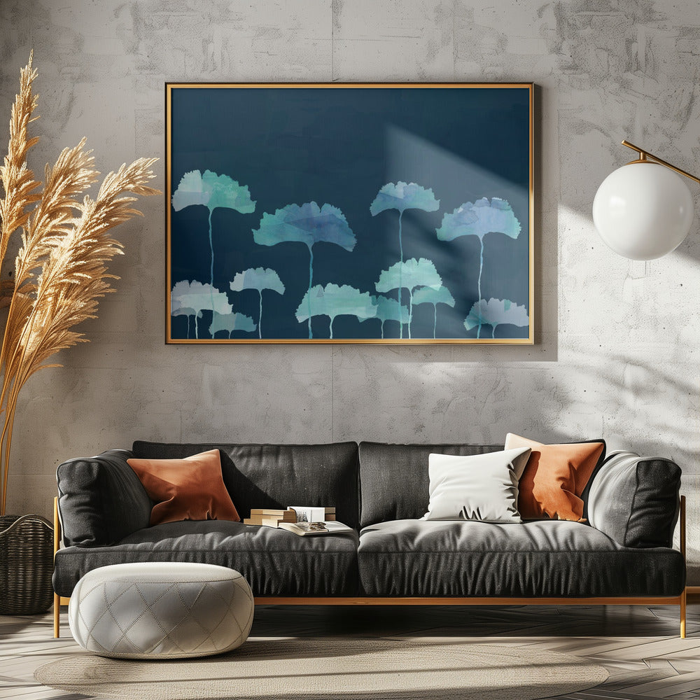 Blue Flowers Silhouette | Poster