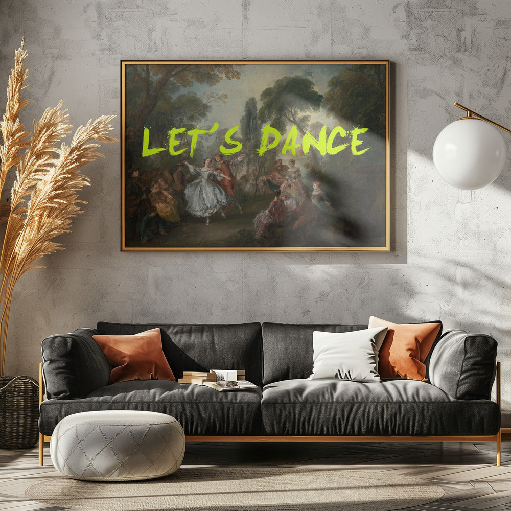 LET'S DANCE NEONGELB VINTAGE MAXIMALISTISCHE KUNST | Leinwand