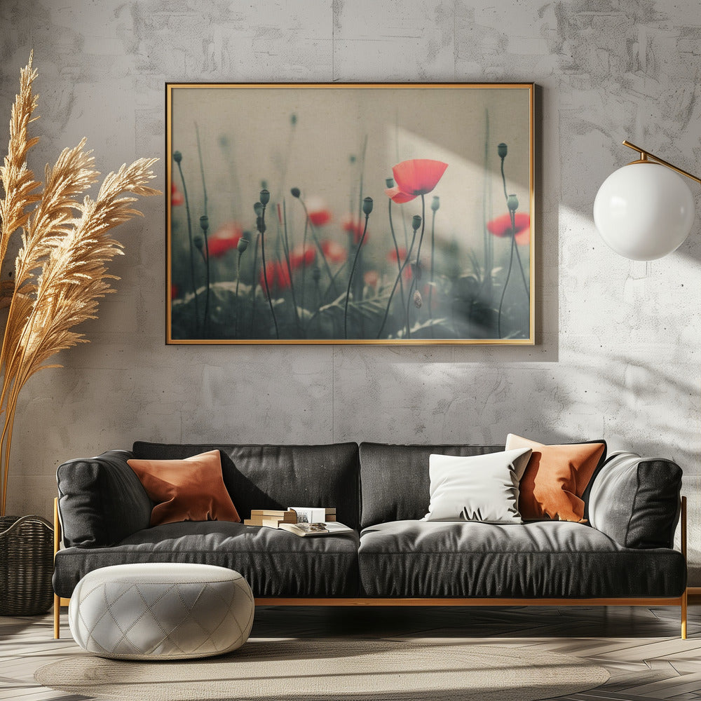Mohnblumen im Nebel | Leinwand
