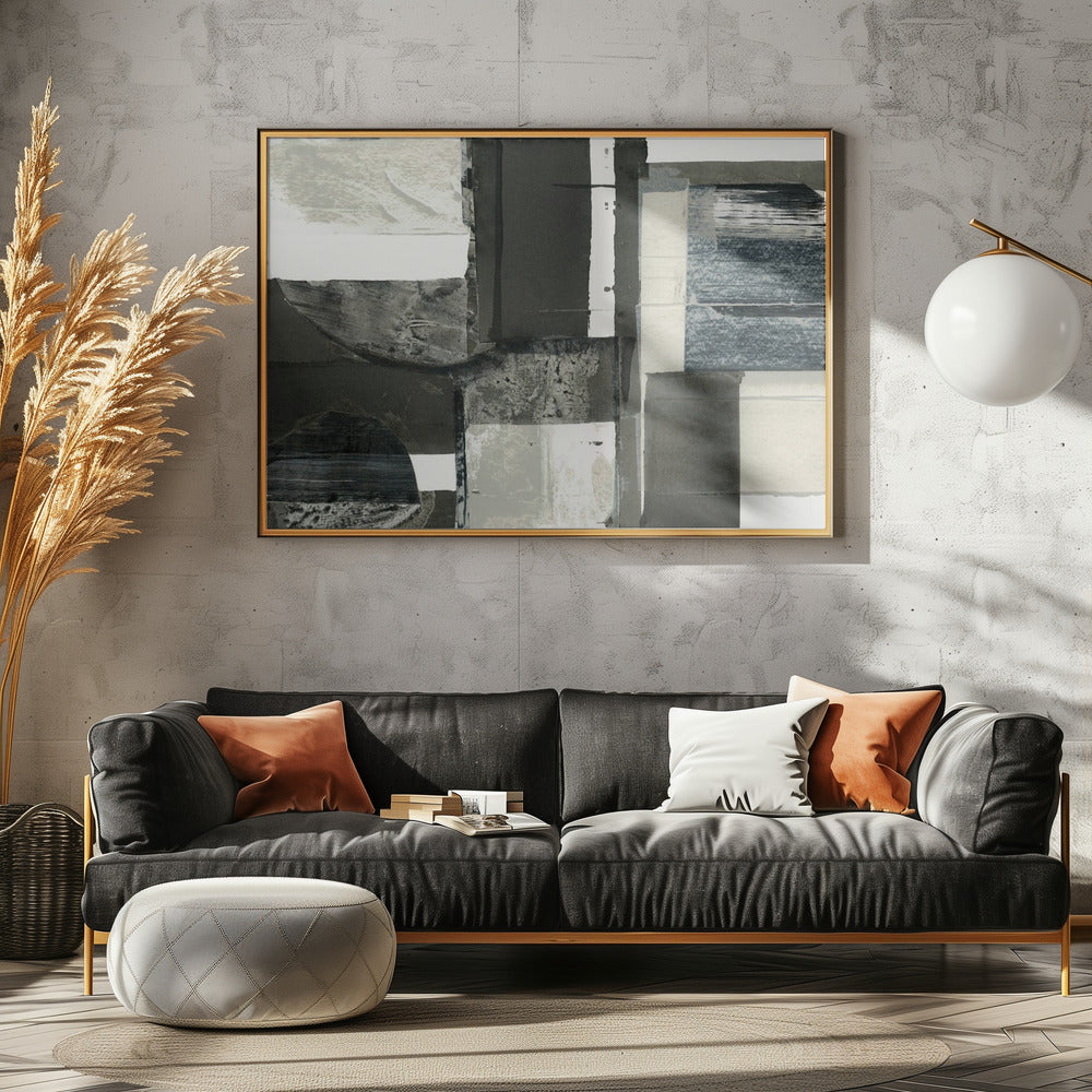 Monochrome schwarze abstrakte Formen Licht 1 | Leinwand