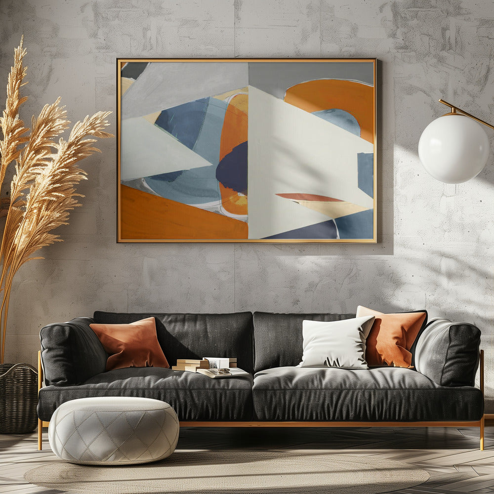 Orange, Blaugrau Abstrakter Kunstdruck | Leinwand