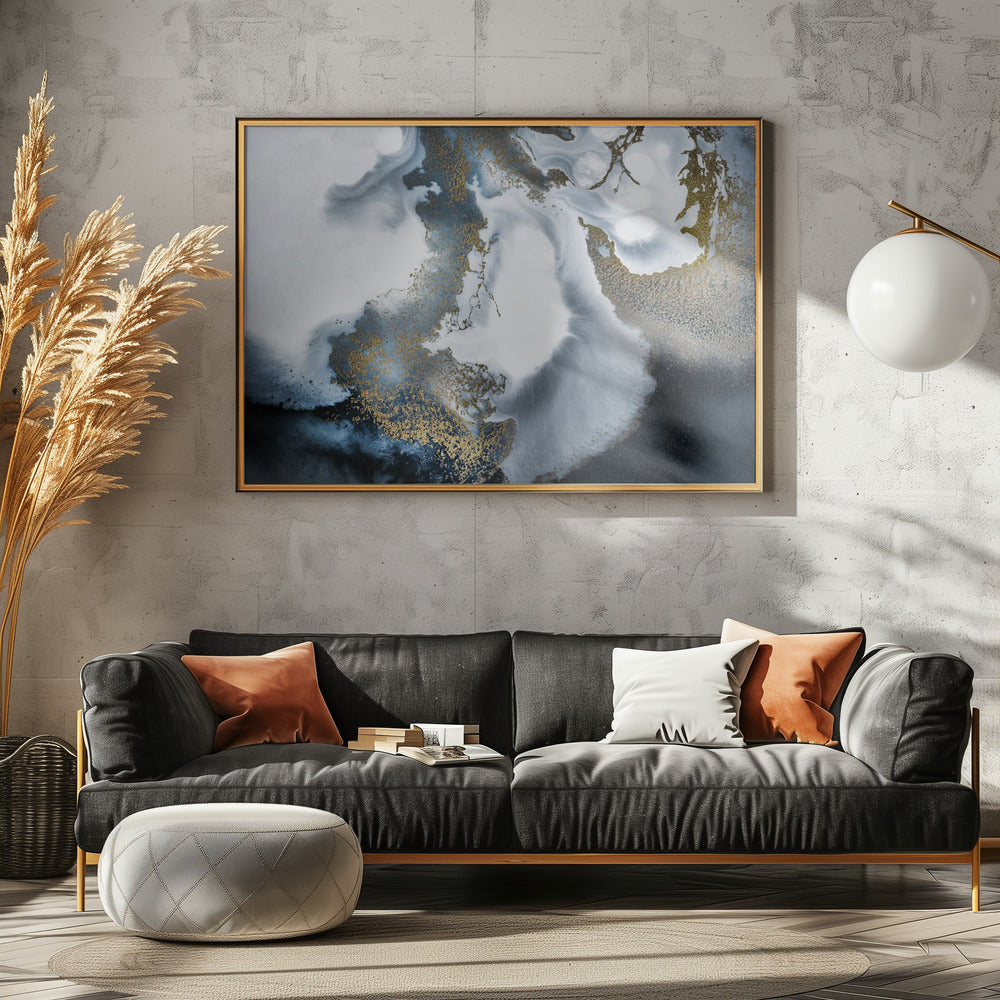 Schwarz-Weiß und Gold „Midnight Motion“ | Leinwand