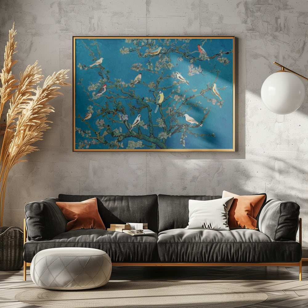 Vögel in der Mandelblüte | Leinwand