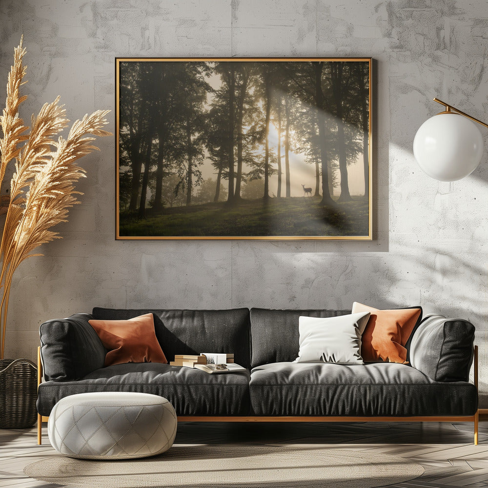 Hirsch im Morgennebel. | Poster