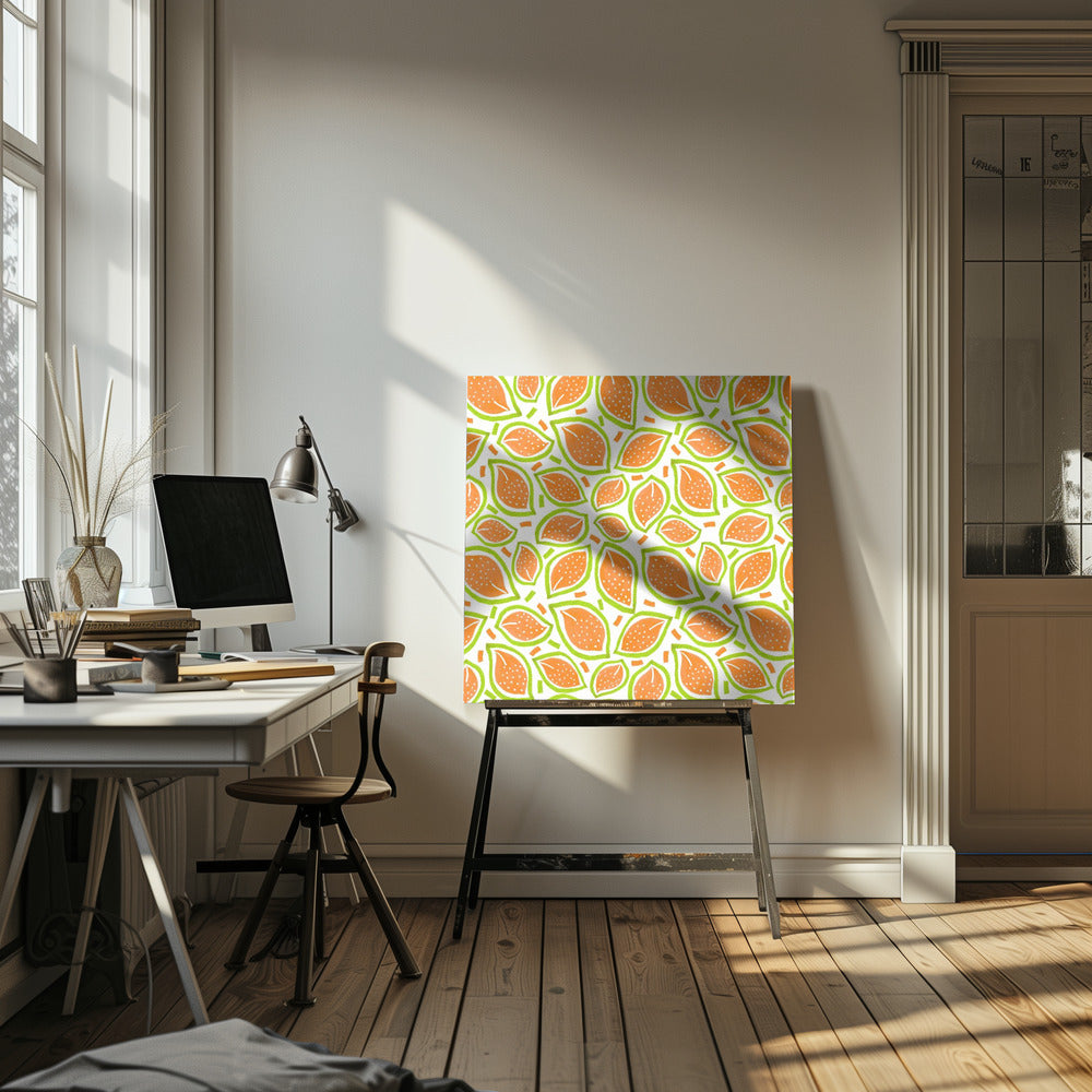 Melon Scattered Leaves Polka Dot | Canvas