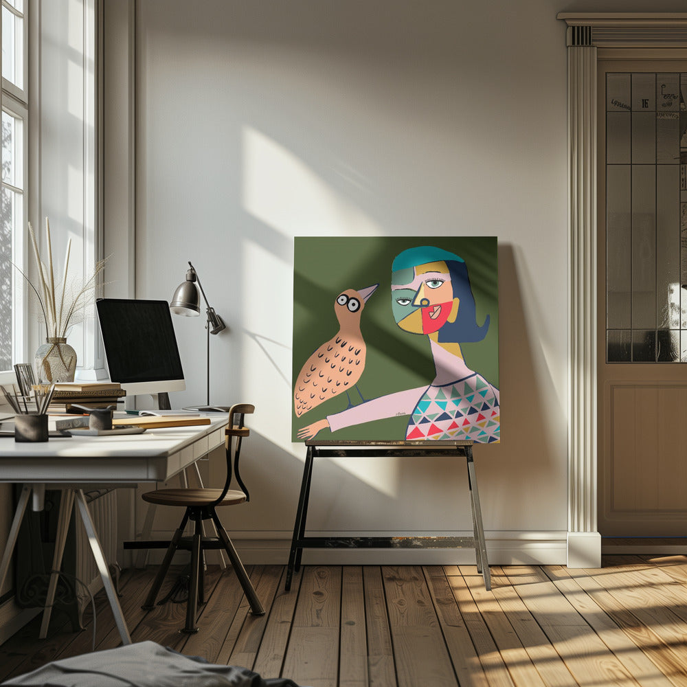 Dame mit Vogel | Leinwand