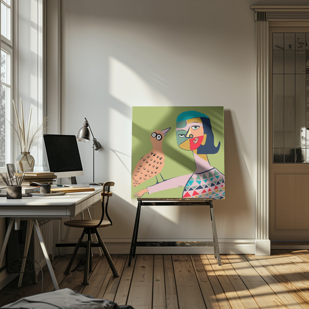 Dame mit Vogel | Leinwand