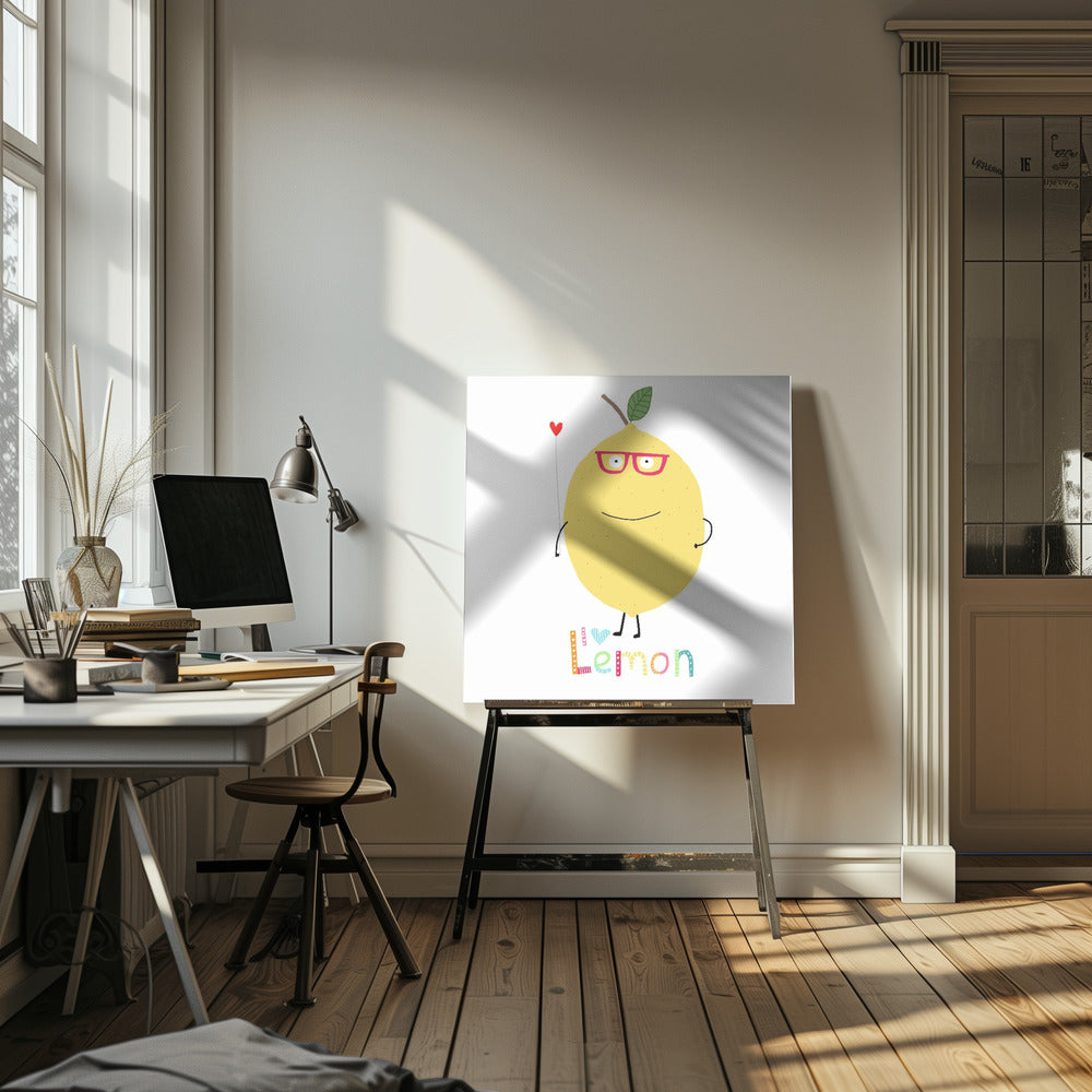 Ich liebe Zitrone! Eine süße Zitrone mit einem Herz. | Leinwand