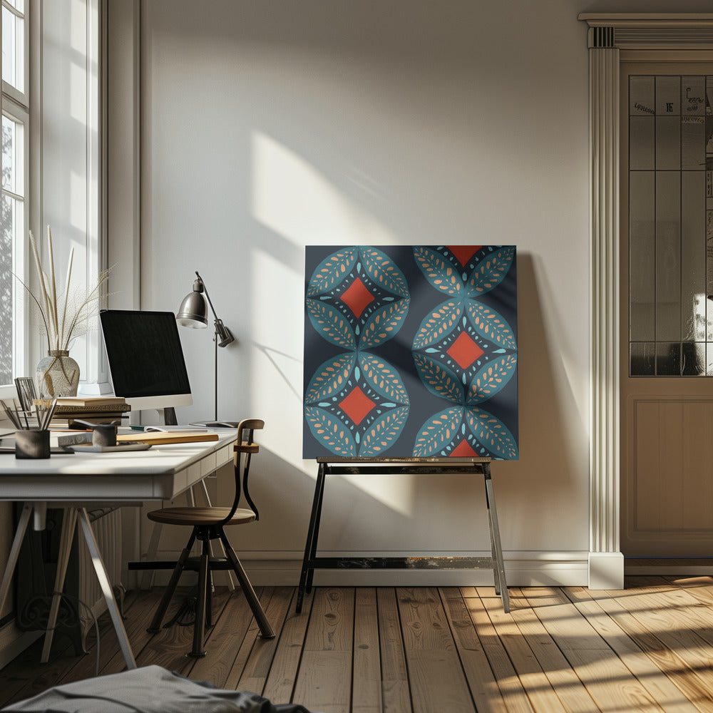 Geometrische Blätter Modernes Medaillon Mosaik | Leinwand