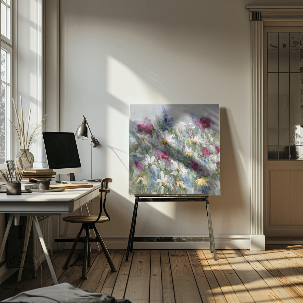 Daisy in Pink White and Yellow Hues | Canvas