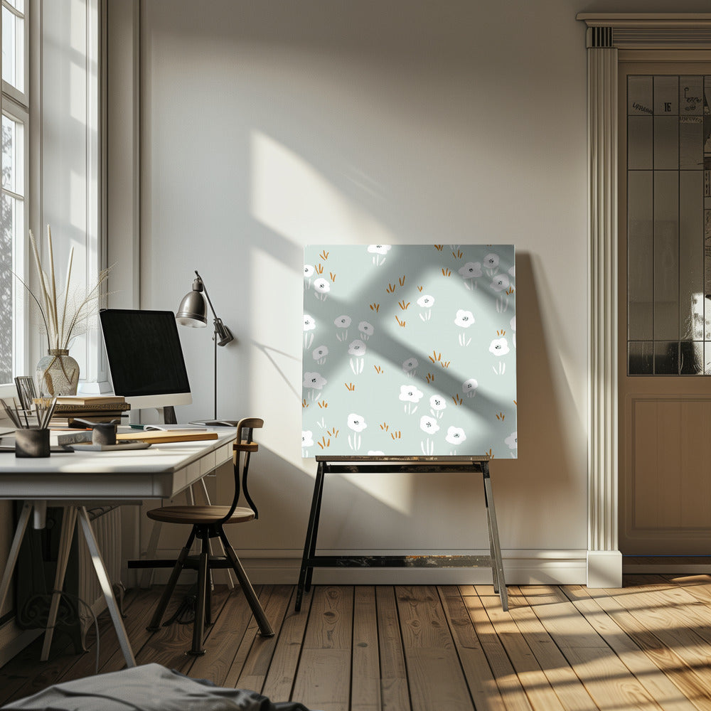 Minimalistisches Wildblumenwiese-Mintmuster | Leinwand