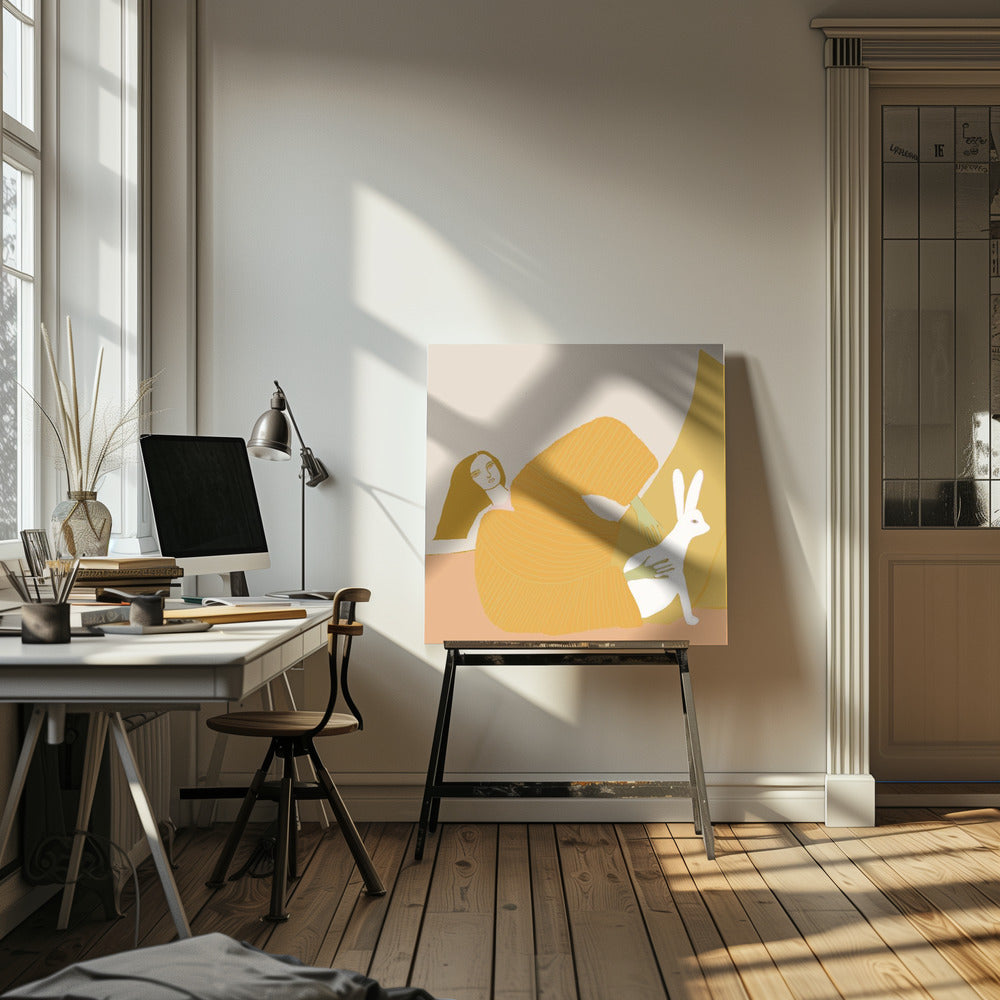 GOLD lady with rabbit | Canvas