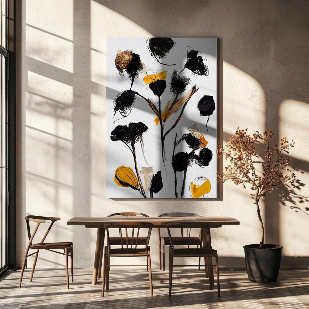 Schwarze Trockenblumen | Leinwand