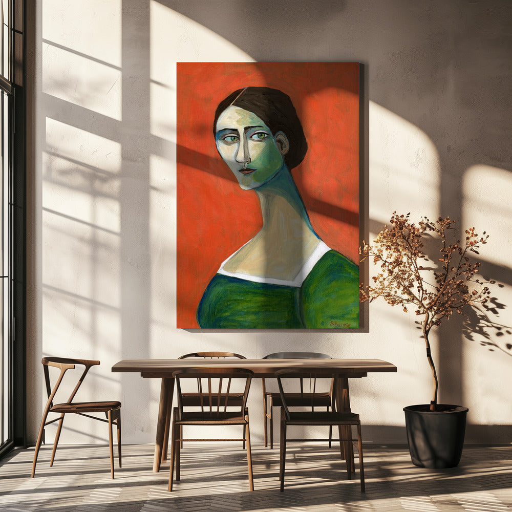Vintage Frau in Grün | Leinwand