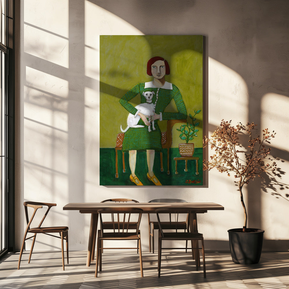 Vintage Lady with her white dog | Canvas