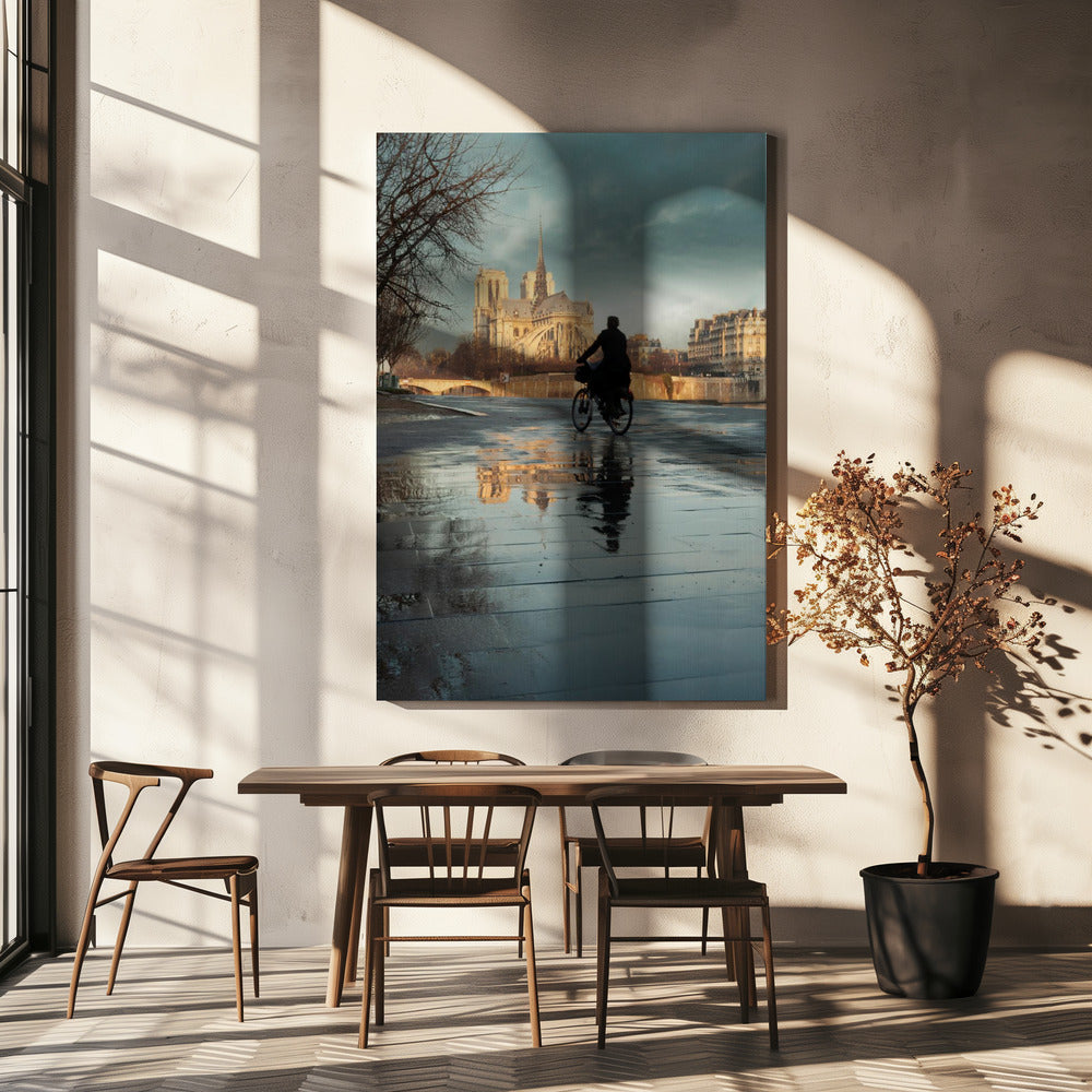 Notre Dame and cyclist | Canvas