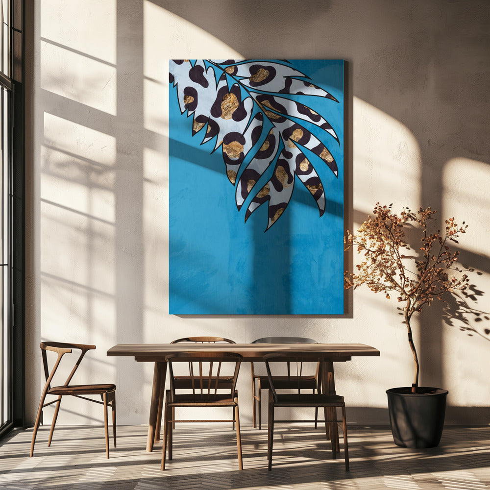 Blaues Tierblatt mit Leopardenmuster | Leinwand