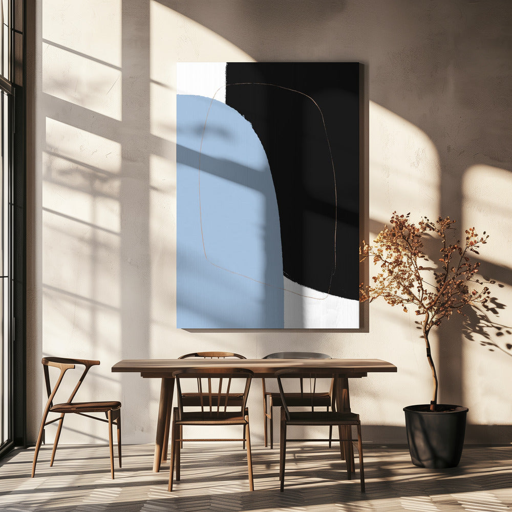 Überlappende schwarze und blaue Formen | Leinwand