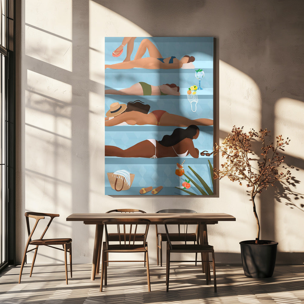 Damen am Pool | Leinwand
