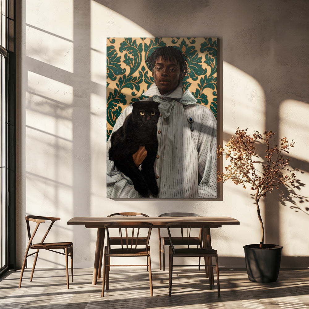 Gentleman mit Katze | Leinwand