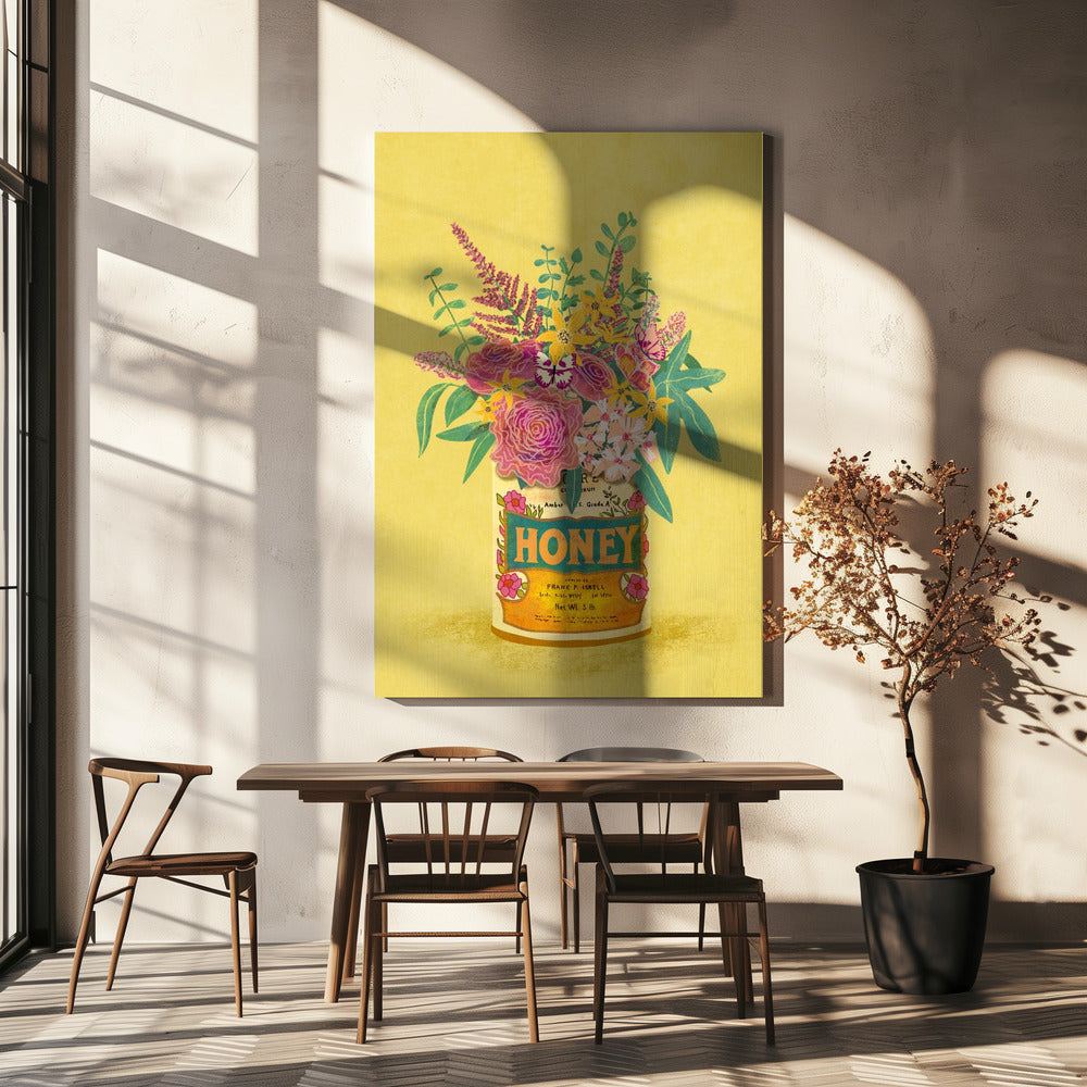 Blumen in einer Vintage-Honigdose | Leinwand