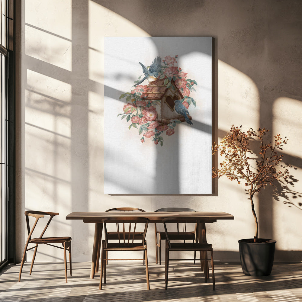 Vogelhaus und Rose | Leinwand