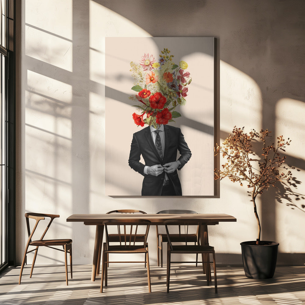 Mann in roten Blumen | Leinwand