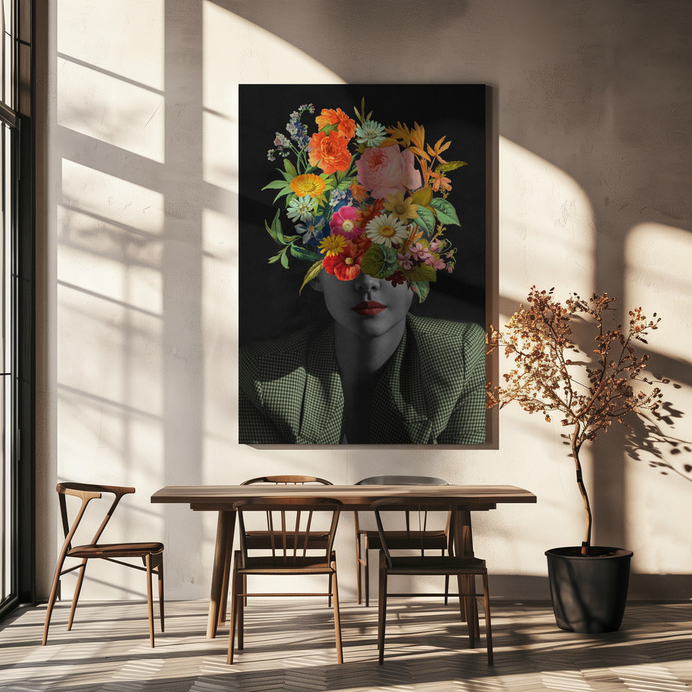 Grüner Vintage Blumenstrauß | Leinwand